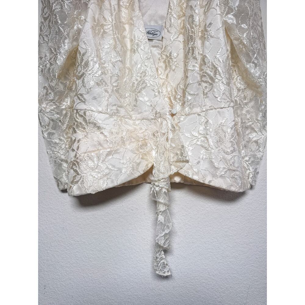 Vintage Lace Peplum Blouse Ivory Romantic Bridal Cottagecore Puff Sleeve Top - Picture 4 of 16